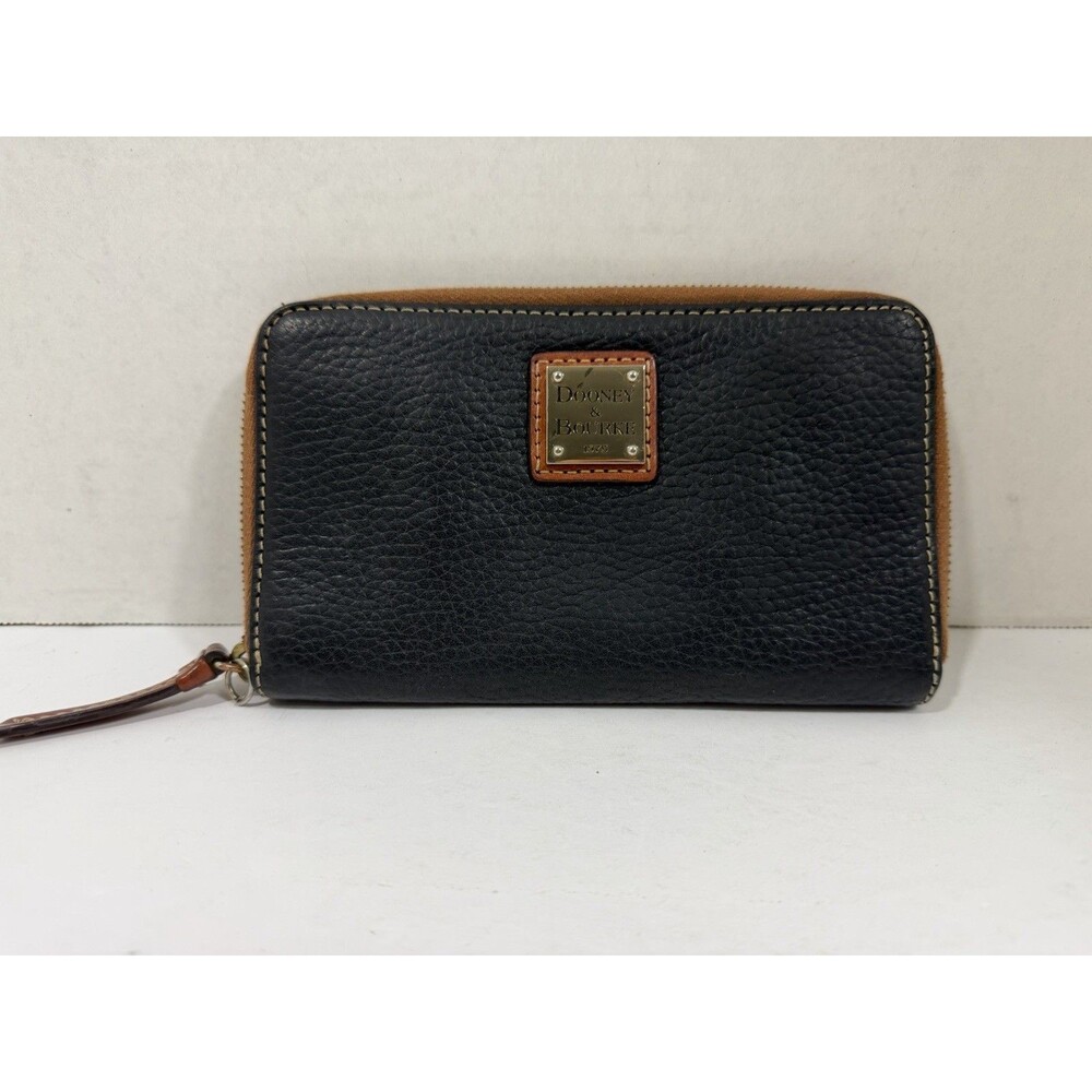 Dooney & Bourke Black & Brown Pebbled Leather  Zip Wallet